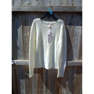 Rachel Parcell Sweater Small White Scalloped Neck Pearl Accent Long Sleeve NWT